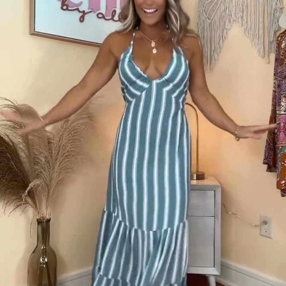 Striped Blue and White Maxi Dress